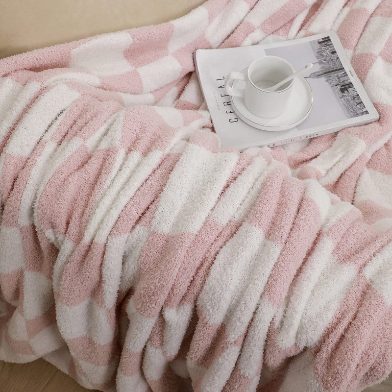 bearberry Fuzzy Checkerboard Grid Throw Blanket Soft Cozy Warm Microfiber Blanket Decor for Couch Sofa Bed Travel Home (Pink  50''x60'') - Image 5